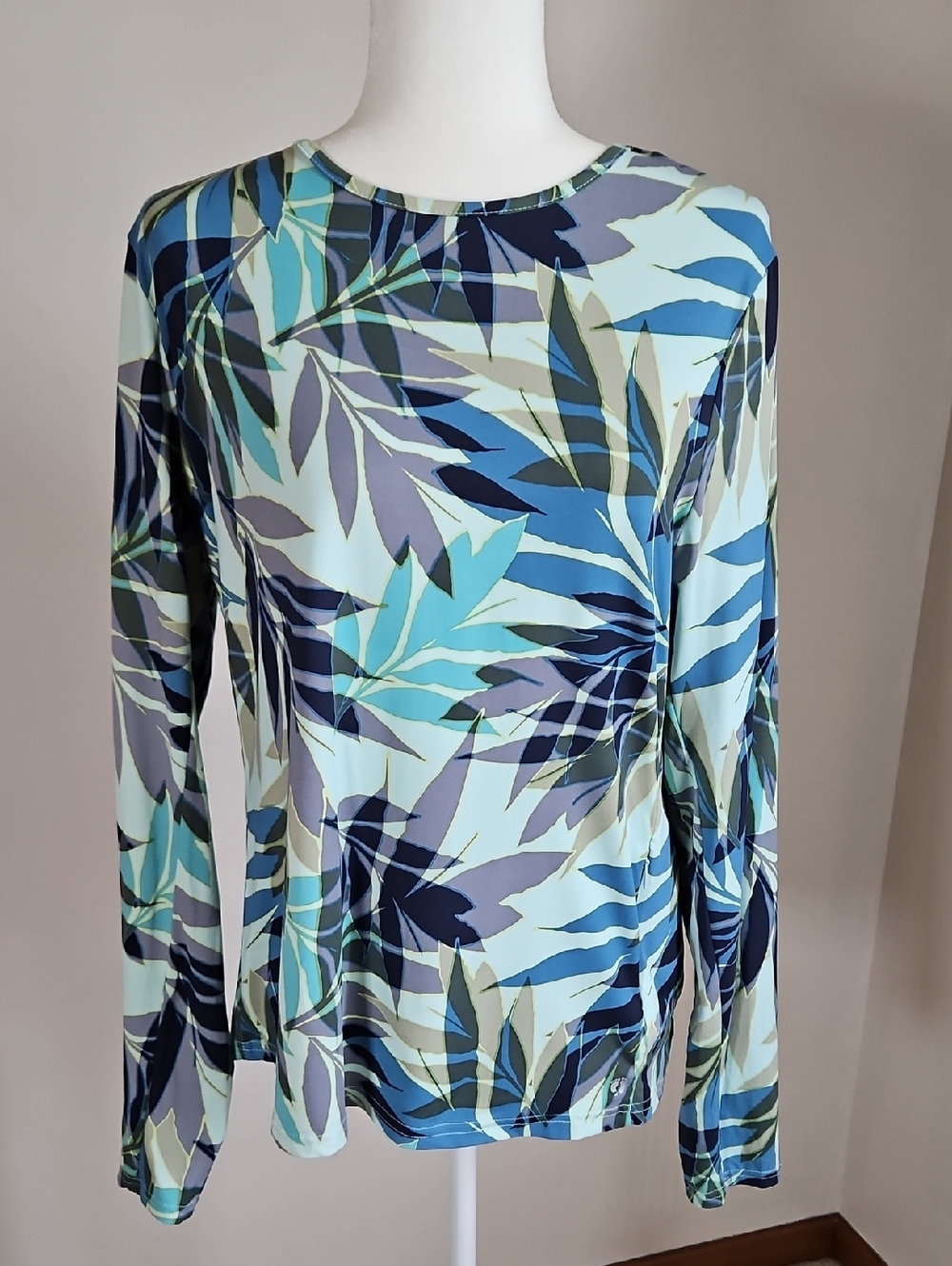 Hang Ten UPF50+ Rashguard Shirt Zip Pocket Tropical Leaves Swim Beach Travel XL